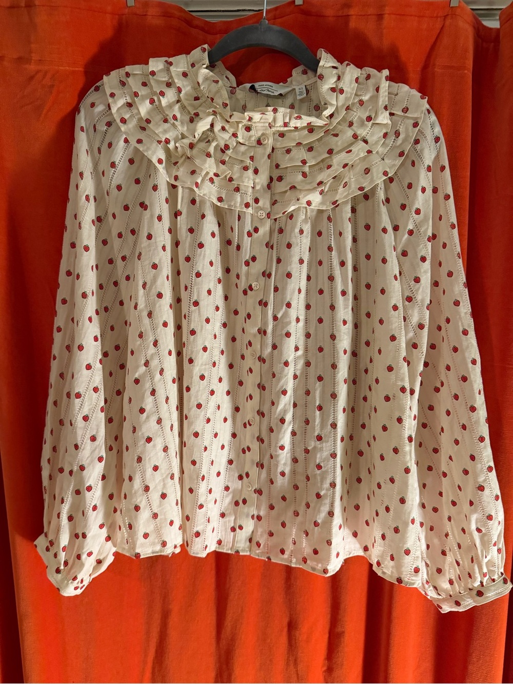 & other stories…Cream Ruffle-Neck with red strawberries Blouse